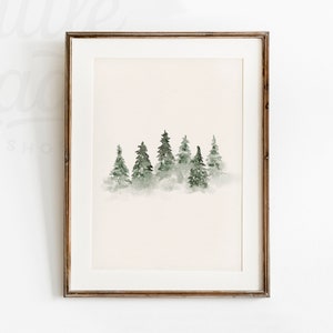 Minimal Winter Tree Christmas Painting, Rustic Earthy Christmas Decor, Printable Wall Art, Snowy Forest Landscape Print, Modern Contemporary