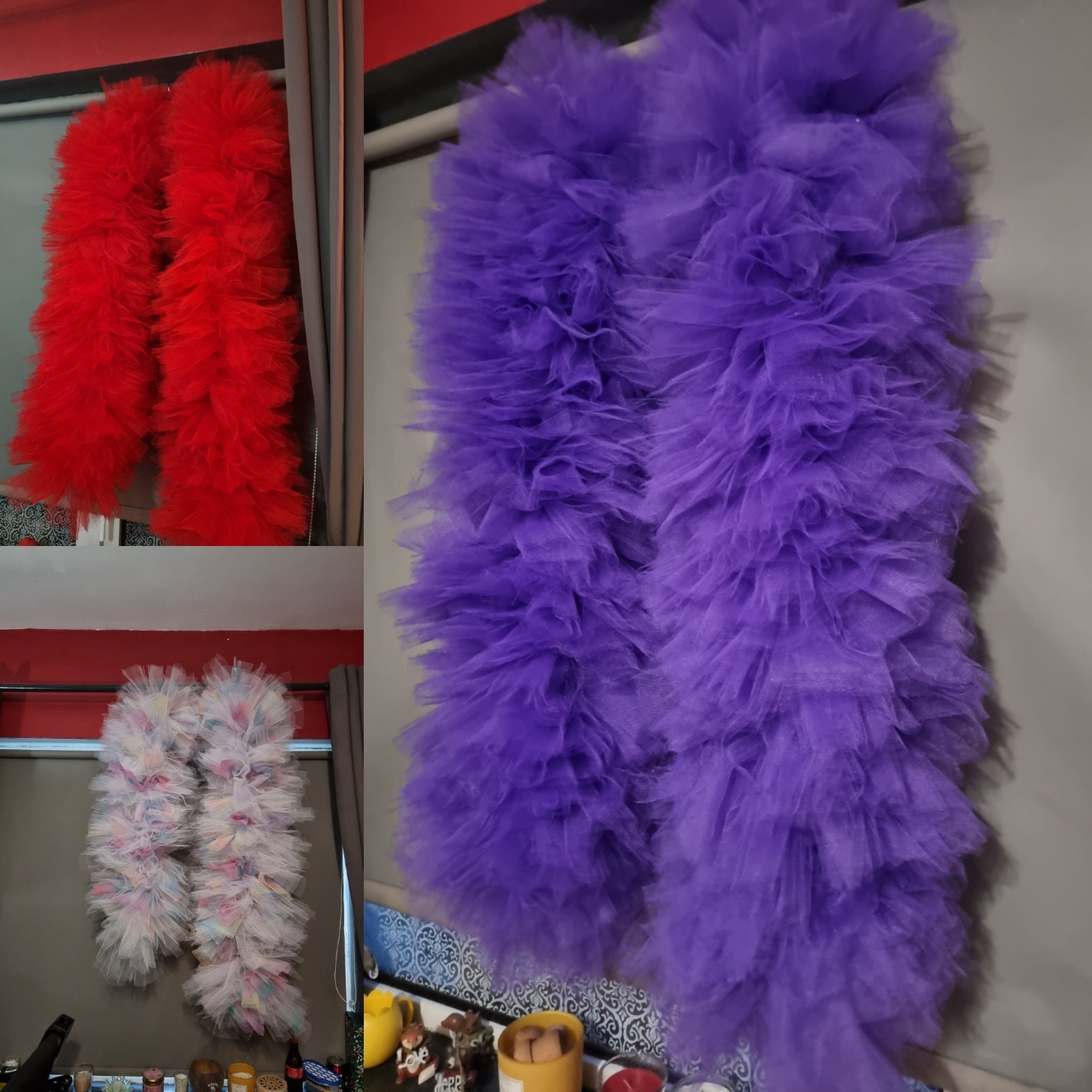 Custom Tulle Faux Feather Boa With Glitter Balls Any Colour Available 