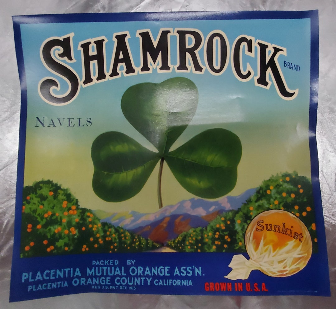 Shamrock St. Patrick's Day Sunkist Orange Original Fruit Crate Label ...