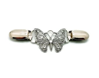 Kleiderclip mit Schmetterlingsmotiv, Pulloverclip, Strickjackenclip, florale Kleidung, handgefertigter Modeschmuck, Geschenk für H