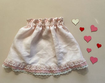 3T RTS Linen and Lace Harper Paperbag Waist Skirt  / baby girl paper bag waist skirt / infant, toddler clothes, girls clothes / Valentines