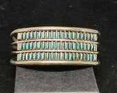 COLLECTIBLE Vintage Old Pawn Sterling Silver and Zuni Needlepoint Turquoise Cuff Bracelet Wrist Size 6 1 4