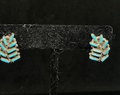 Vintage Old Pawn Sterling Silver and Turquoise Zuni Needlepoint Floral Earrings