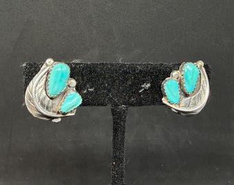 Vintage Sterling Silver with Sleeping Beauty Turquoise Clip on Earrings