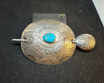 Stamped Sterling Silver with Turquoise Hair Pin MARKED