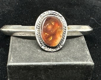 Navajo Sterling Silver with Fire Agate Bracelet Cuff MARKED Size 6