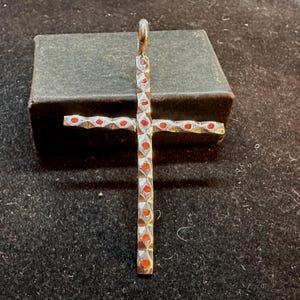 Sterling Silver with Red Coral Inlay Cross Pendant MARKED