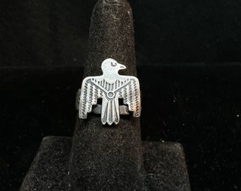 Vintage Old Pawn Fred Harvey Era Stamped Sterling Silver Thunderbird Ring Size 8 1/2 ADJUSTABLE