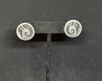 Vintage Hopi Sterling Silver Overlay Water Symbol Clip On Earrings MARKED