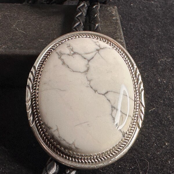 Navajo Sterling Silver and White Buffalo Turquoise Bolo Tie MARKED