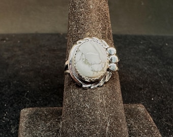 Size 7 1/4 Sterling Silver and White Buffalo Ring MARKED