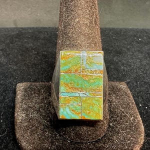 SIZE 11 1/4 Navajo Sterling Silver with Royston Turquoise Channel Inlay Ring MARKED