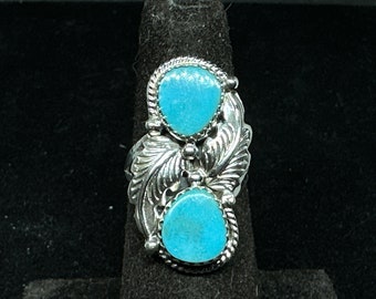SIZE 6 Vintage Old Pawn Sterling Silver with Turquoise Ring MARKED