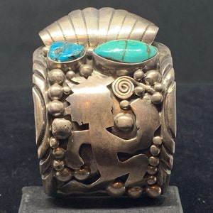 Sterling Silver and Turquoise ICP hatchet man Watch Cuff Bracelet MARKED Size 7 3/4