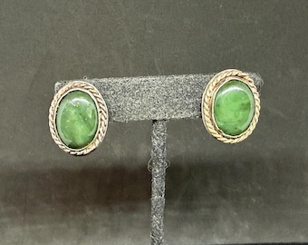 Vintage Southwestern Sterling Silver and Green Jade Screw Back Earrings