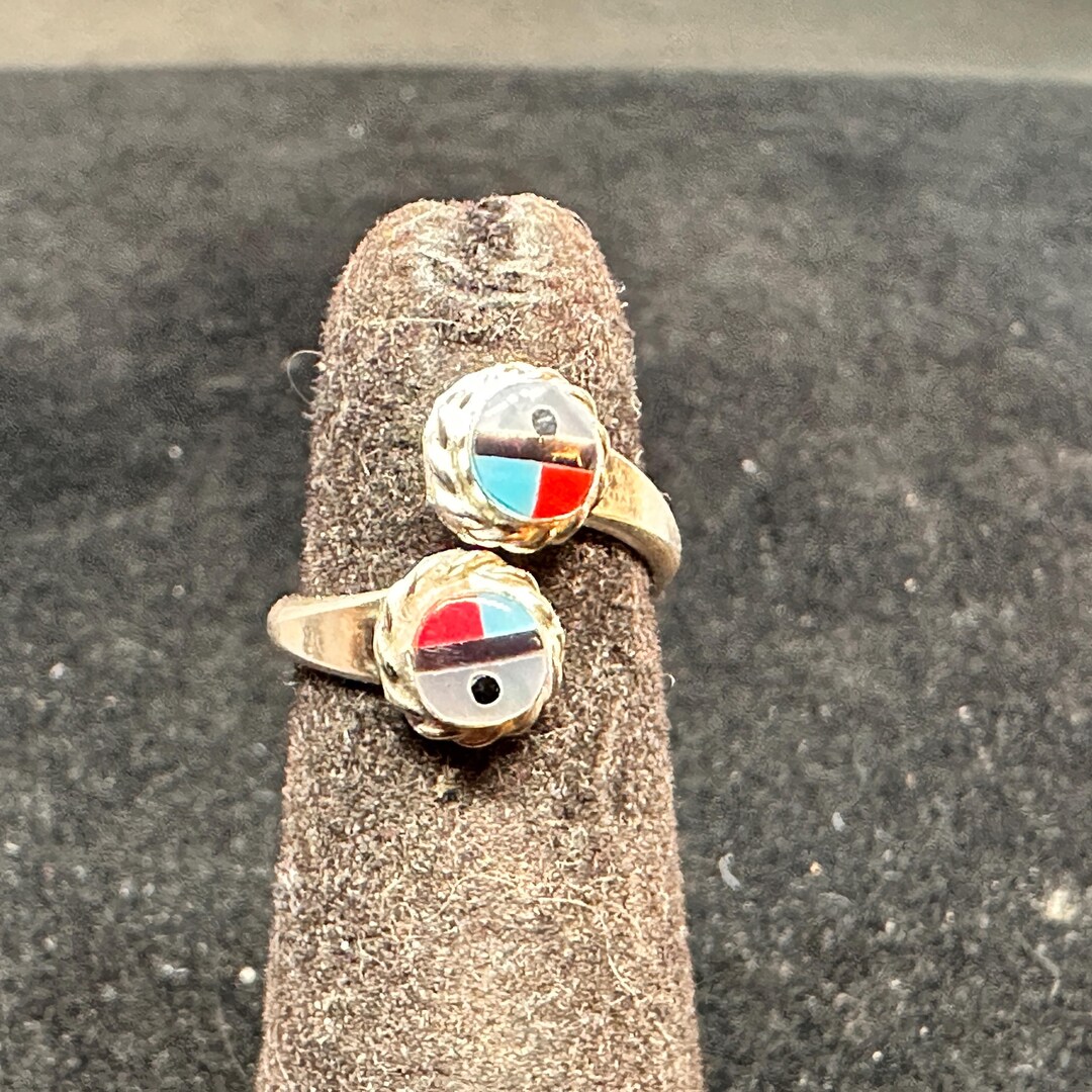 Sterling Silver With Turquoise Mother of Pearl Onyx and Red Coral Zuni ...