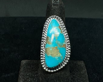 SIZE 8 Vintage Old Pawn Sterling Silver with Turquoise Ring MARKED