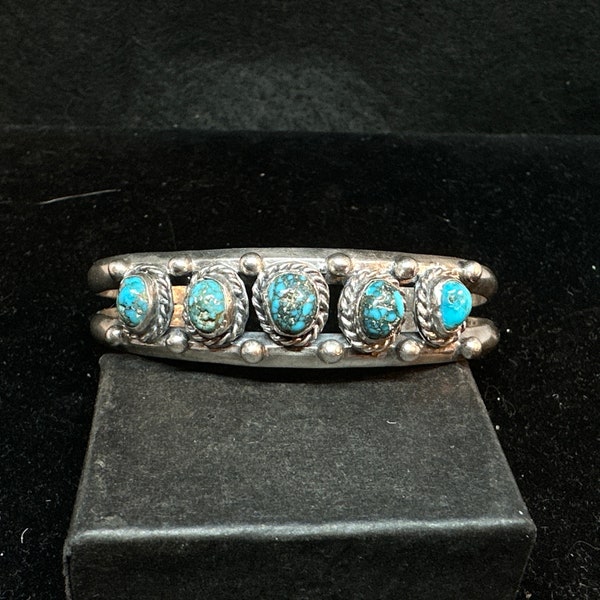 Vintage Old Pawn Sterling Silver with Bisbee Turquoise Bracelet Cuff Size 6