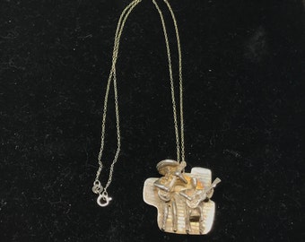 Vintage Sterling Silver Mariachi Guitarists Pendant Marked and Sterling Chain