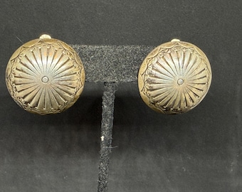 Vintage Navajo Sterling Silver Concho Dome Clip On Earrings MARKED