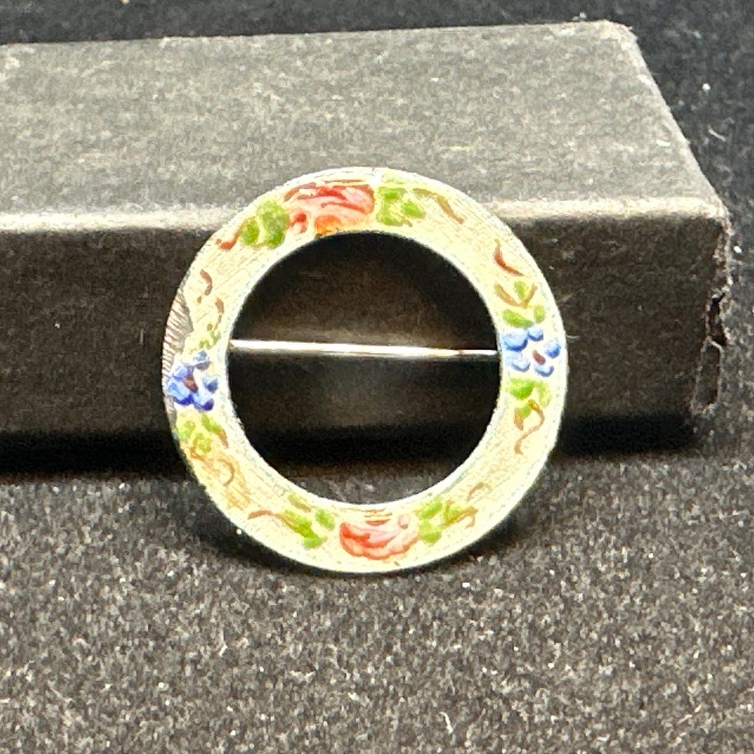 Amode Sterling Silver and Enamel Floral Circle Pin Brooch MARKED - Etsy