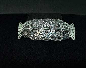 Navajo Stamped Sterling Silver Repousse Hair Barrette MARKED