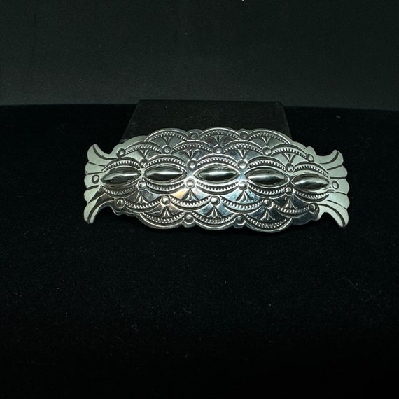 Navajo Stamped Sterling Silver Repousse Hair Barr… - image 1