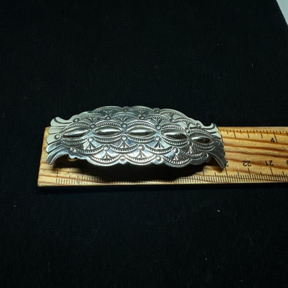 Navajo Stamped Sterling Silver Repousse Hair Barr… - image 5