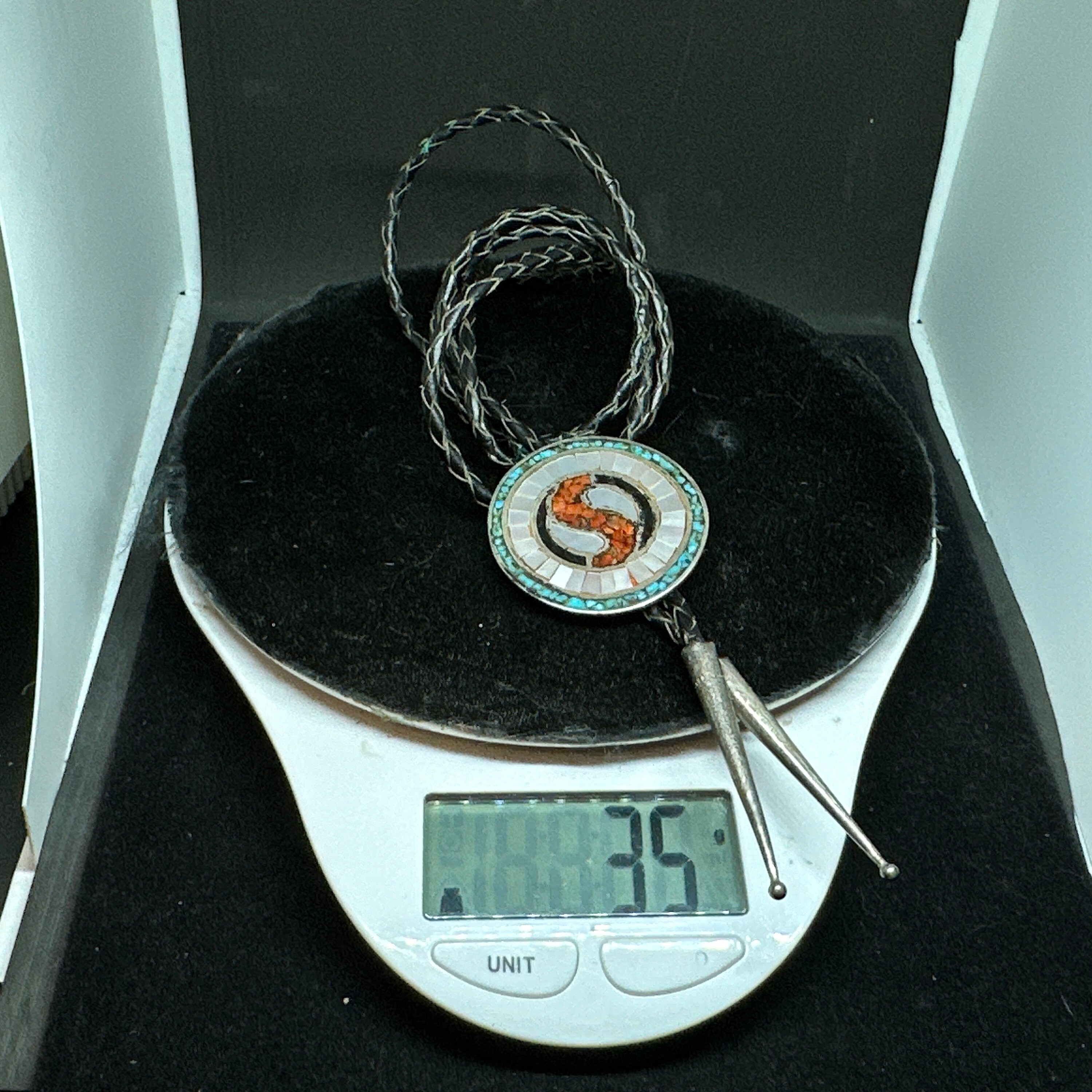 Sterling Silver With Turquoise Red Coral Onyx and Mother of Pearl Inlay ...