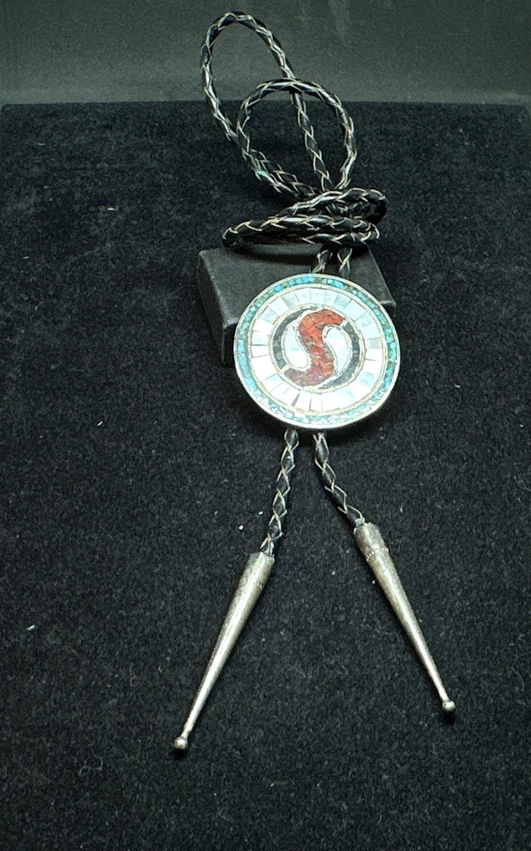 Sterling Silver With Turquoise Red Coral Onyx and Mother of Pearl Inlay ...