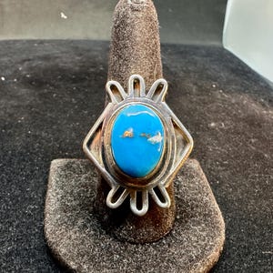 Size 10 Sterling Silver with Kingman Turquoise Ring MARKED