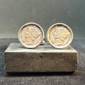 Sterling Silver Mecury Head Dime Holder Cufflinks MARKED