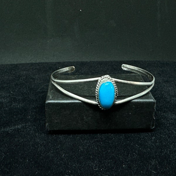 PETITE Vintage Old Pawn Sterling Silver with Sleeping Beauty Turquoise Bracelet Cuff Size 5 3/4