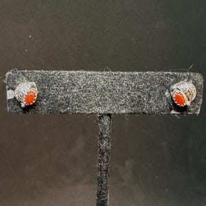 Sterling Silver with Red Coral Squash Floral Earrings