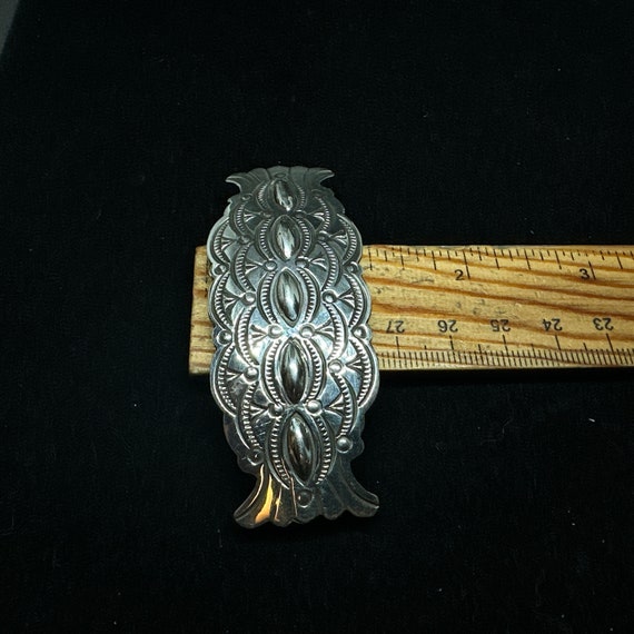 Navajo Stamped Sterling Silver Repousse Hair Barr… - image 6