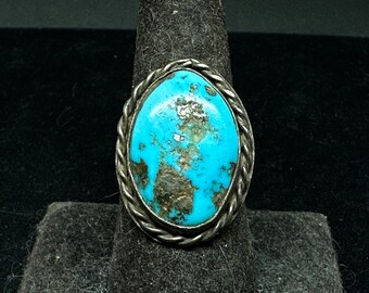 SIZE 8 1/4Vintage Old Pawn Sterling Silver and Turquoise Ring