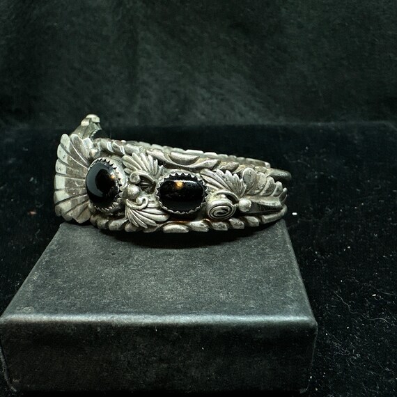 Vintage Old Pawn Navajo Sterling Silver and Onyx … - image 2