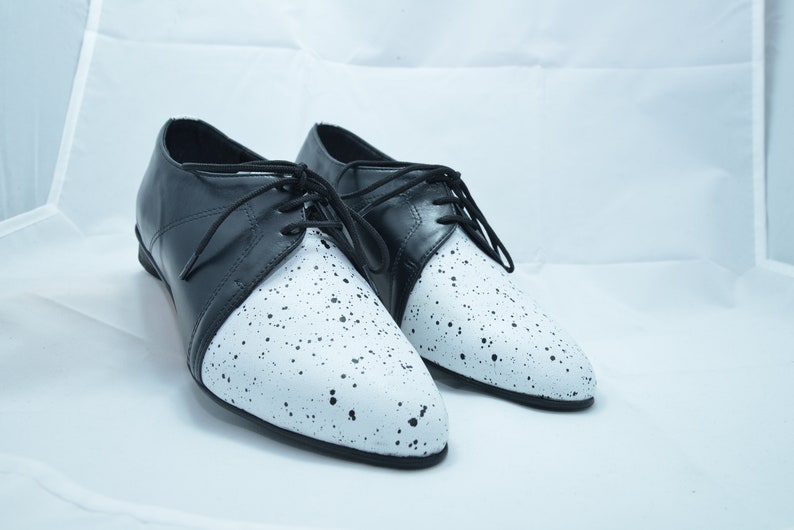 Close Shoes HandMade Shoes Women Shoes Oxford Free Shipping Flat Shoes Also Large Size Shoes Black /& White Leather Dress Shoes