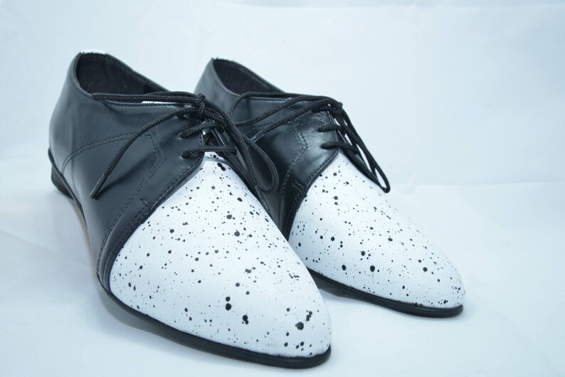 Close Shoes HandMade Shoes Women Shoes Oxford Free Shipping Flat Shoes Also Large Size Shoes Black /& White Leather Dress Shoes