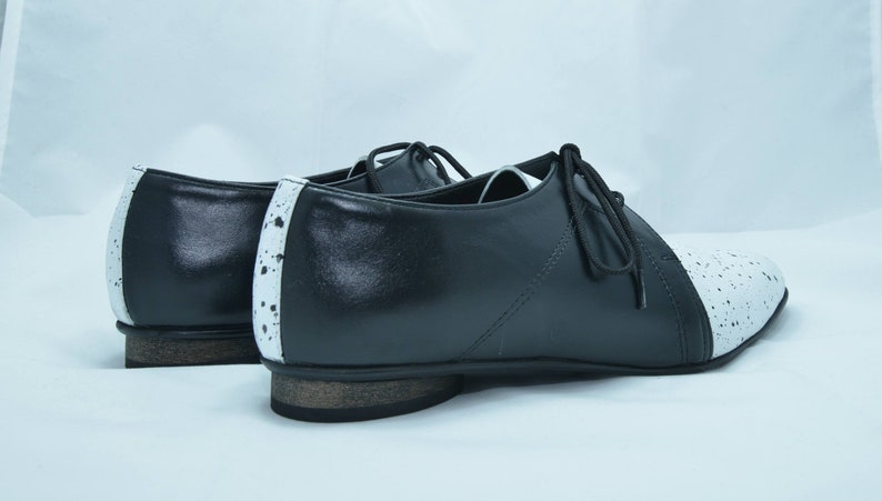 Close Shoes HandMade Shoes Women Shoes Oxford Free Shipping Flat Shoes Also Large Size Shoes Black /& White Leather Dress Shoes