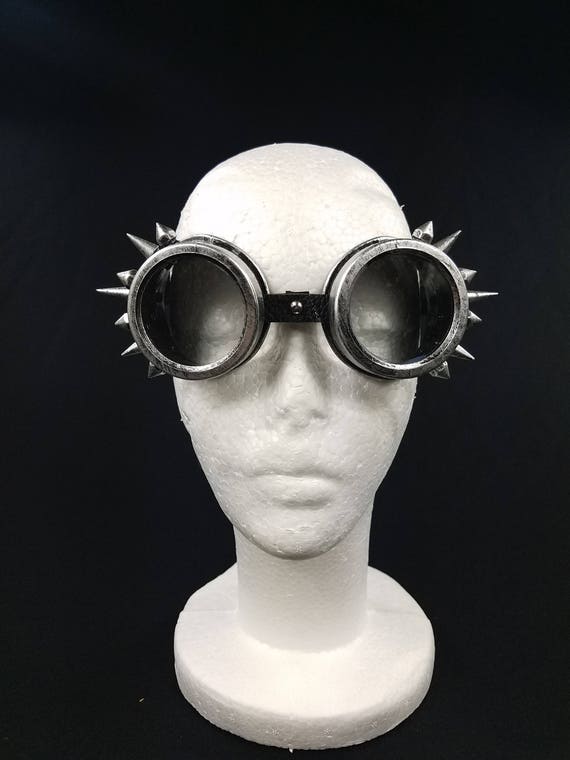 3/" Spike Silver goggles cyber punk gothic cosplay aviator Steampunk Burning Man