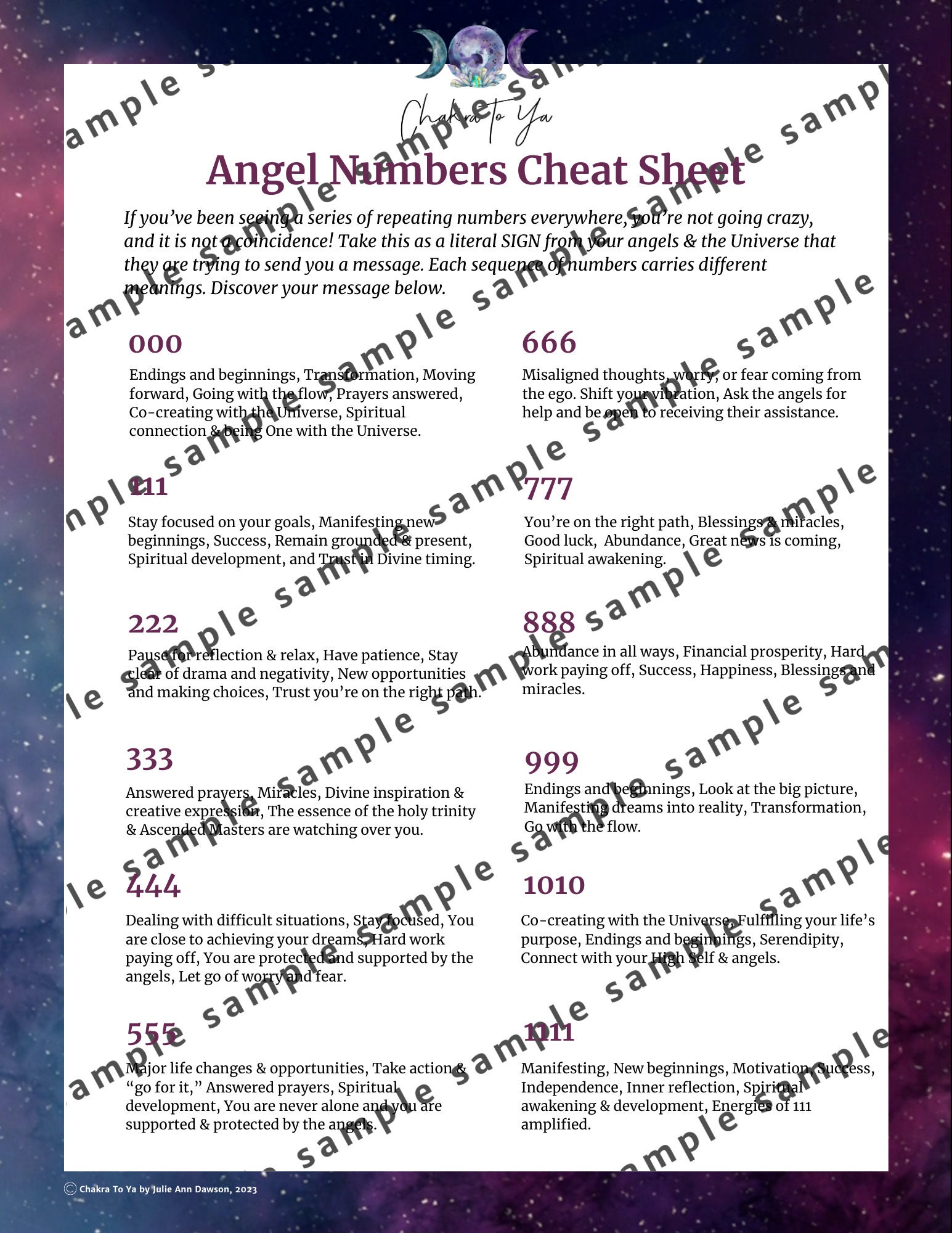 Angel Numbers Cheat Sheet - Etsy