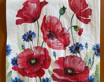 Decoupage Beverage Napkin - Poppies - 3 ply