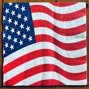 Two Paper Napkins For Decoupage Crafts Patriotic Snowmen USA Flag Stars Stripes