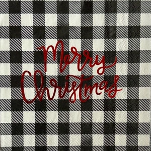 TWO (2) - Black and White Plaid Merry Christmas Decoupage Cocktail Napkins - 3 ply