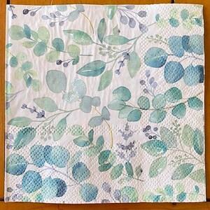 TWO (2) - Green Floral Decoupage Cocktail Napkins - 3 ply