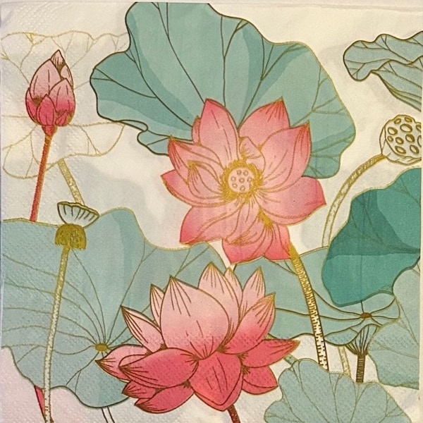 Lotus Flower Decoupage Luncheon Napkin - 2 ply