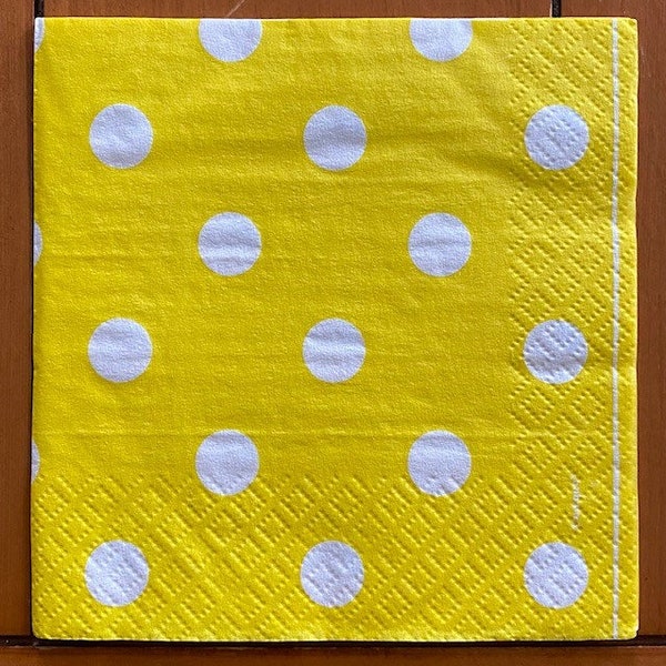 Decoupage Beverage Napkin - Yellow with While Polka Dots - 2 ply