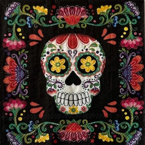 TWO (2) - Sugar Skull Decoupage Cocktail Napkins - 3 ply