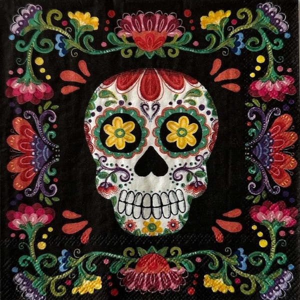 Sugar Skull Decoupage Beverage Napkin -Halloween - 3 ply